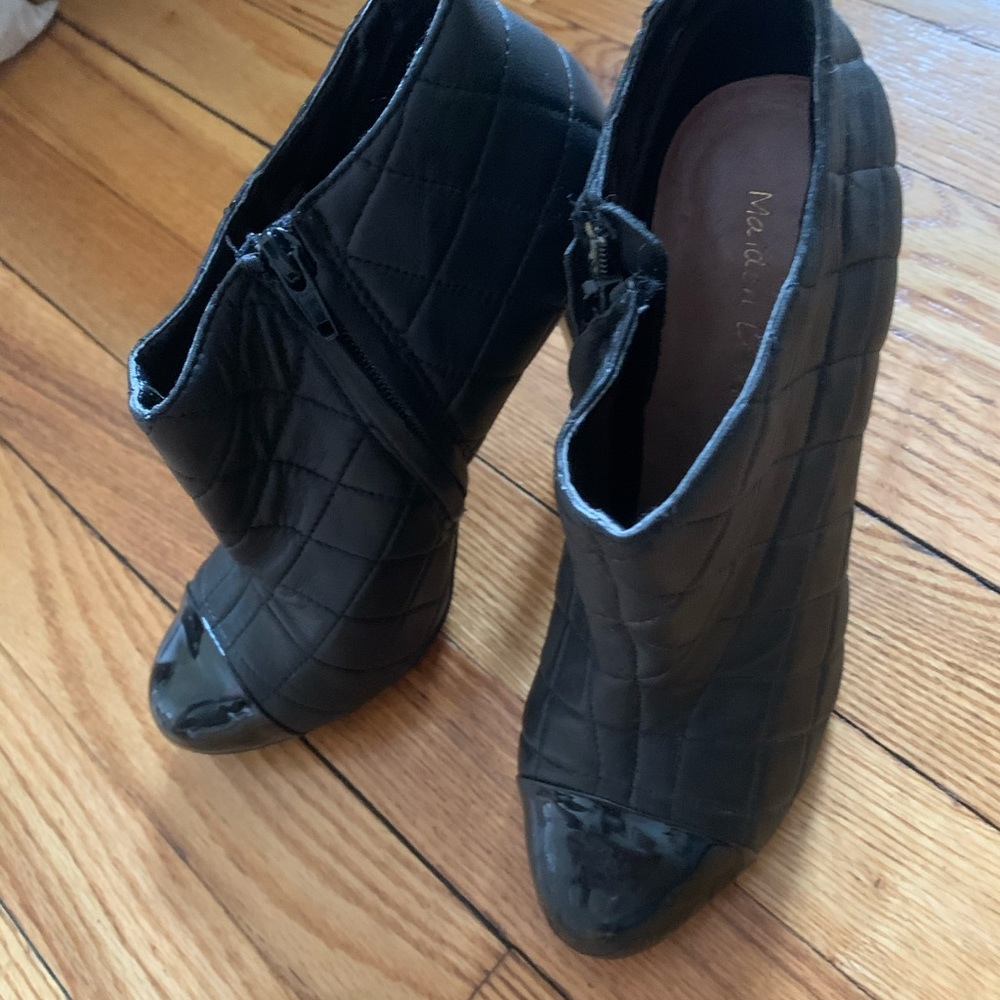 black lamb leather quilted cap toe bootie